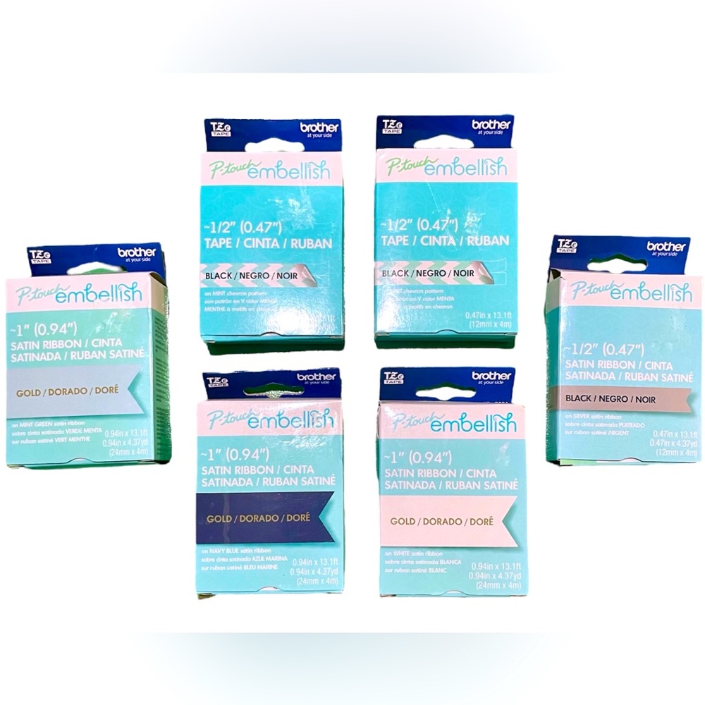 NIB Brother P-Touch Embellish 1/2" Tape & 1” Satin Ribbon, 1/2” Ribbon BRAND NEW